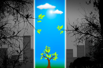 Green life vs. pollution, sustainable development concept