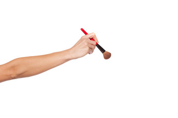 Female hand holding make-up brush