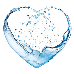 Fototapeta na wymiar Serce Valentine z niebieskiego plusk wody samodzielnie na białym tyłu