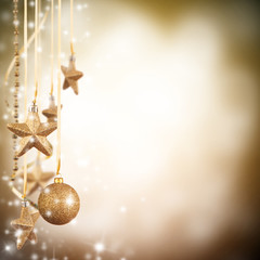  Christmas theme with golden glass stars and free space for text