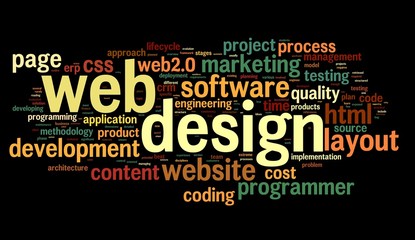 Web design concept in tag cloud on black