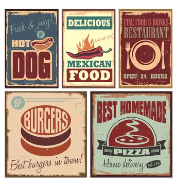 Vintage style tin signs and retro posters
