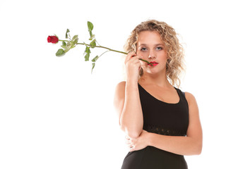 Beautiful young woman blonde romantic rose