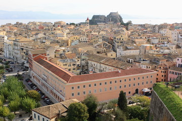Fototapeta na wymiar town buildings churches streets and castle on the island of Corfu in Greece 
