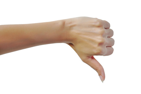Female hand with thumb down