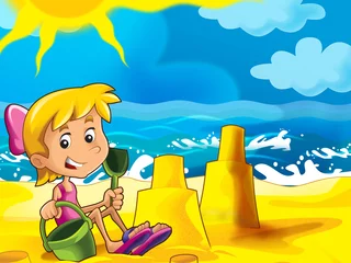 Zelfklevend Fotobehang Cartoon spelen op het strand © honeyflavour