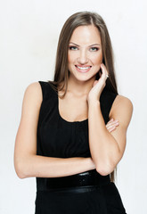 woman with long hair in dress , fashion model , glamour makeup