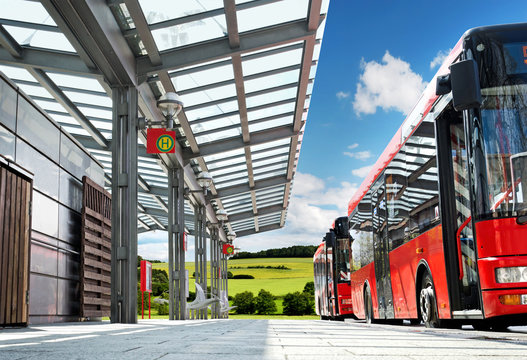 Moderner Busbahnhof auf dem Land - Bus Stop in the Countryside