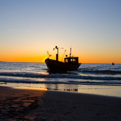 Fisherman Boat with sunset sky environment