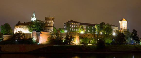 Wawel Castle on night in Cracow, Poland.