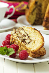 Coffee cake on a white plate