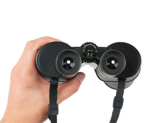 Man holds binoculars