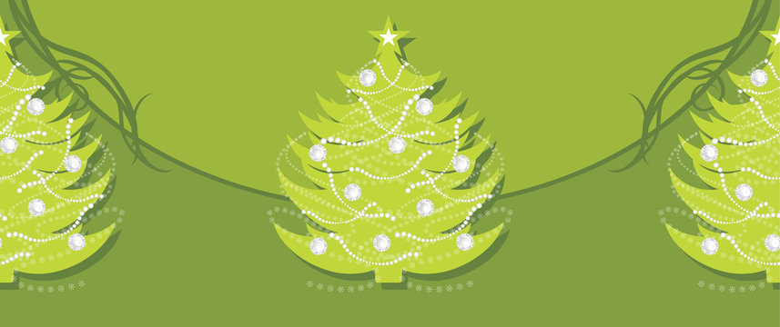 Decorative green border with Christmas fir tree