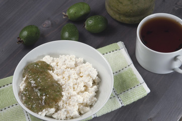 Curd with feijoa jam for breakfast