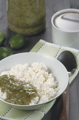 Curd with feijoa jam for breakfast