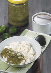 Curd with feijoa jam for breakfast