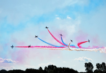 Airplanes in formation on airshow - obrazy, fototapety, plakaty