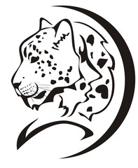 Snow leopard head symbol. Black on the white