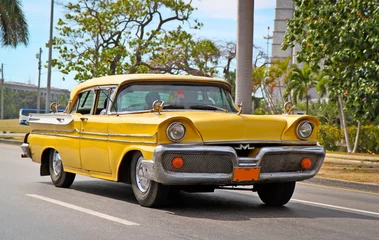 Printed roller blinds Cuban vintage cars Classic Oldsmobile in Havana.