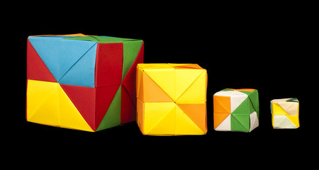 Paper cubes folded origami style.