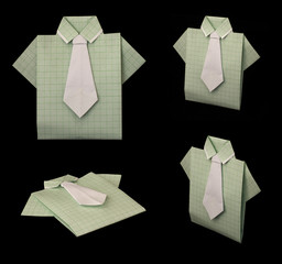Isolated paper made green plaid shirt.