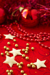 Christmas ornaments on a red background
