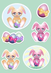 Niedlicher Sticker zu Ostern mit Hase und Eier