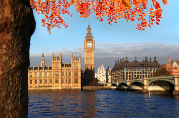 Fototapeta premium Big Ben with bridge in autumn, London, UK