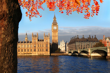 Big Ben with bridge in autumn, London, UK