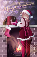 mrs santa wearing gifts in purple