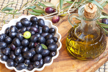 Organic olives with olive oil decoration