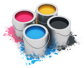 Cans with CMYK paint