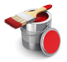 Can with red paint and paintbrush - 46691046