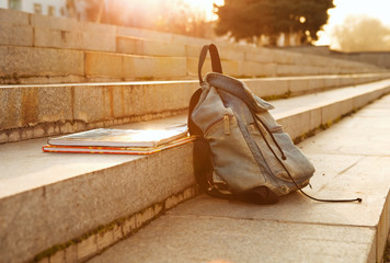 Old denim school backpack