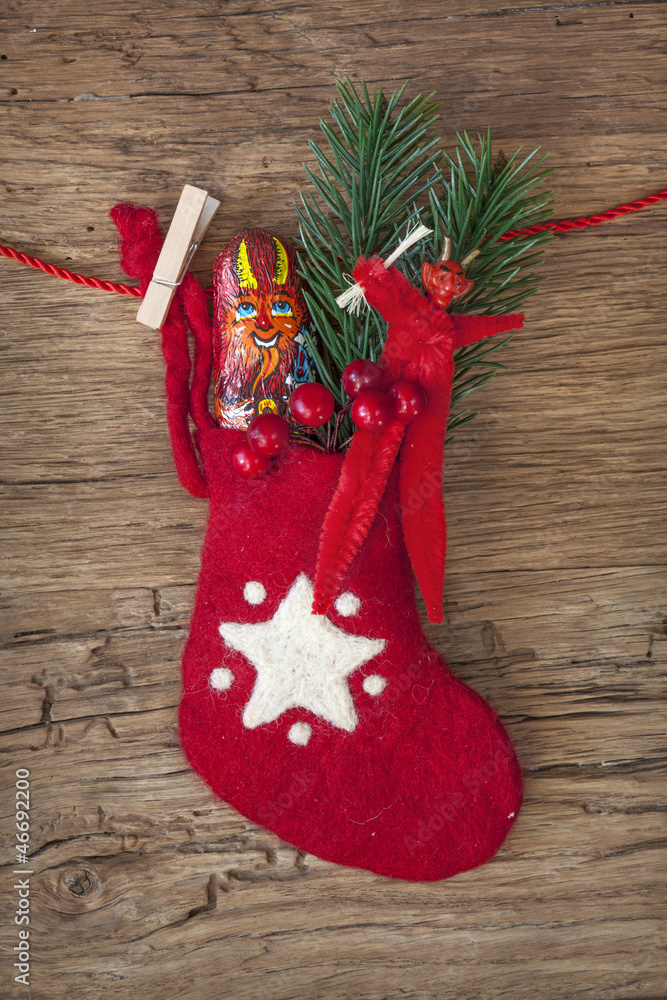 Poster Red sock with chocolate Krampus