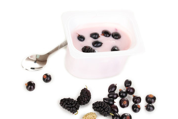 Fototapeta na wymiar Jogurt z jagodami samodzielnie na białym tle
