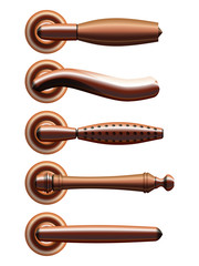 Set of five types of realistic bronze door handles. Eps10 - 46693041