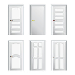 Naklejka premium Set of 6 white painted profiled doors. Eps10