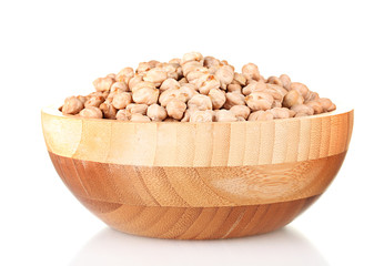White chickpeas in bowl isolated on white