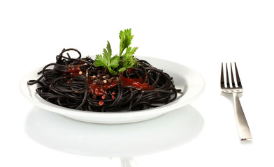 Black  spaghetti isolated on white