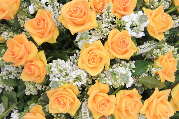 yellow rose and white common lilac wedding flowers