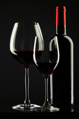 Red Wine Glass silhouette Black Background