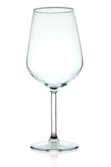 Empty wine glass on the wide white.
