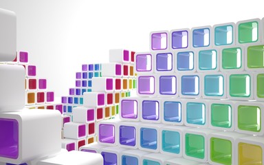 Conceptual modern building made of colored glass cubes