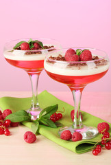 fruit jelly with berries in glasses