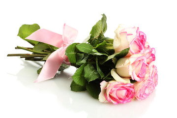beautiful bouquet of pink roses isolated on white