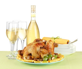 table setting for Thanksgiving day on white background close-up