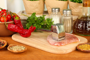 composition of raw meat, vegetables and spices