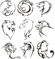 Stylized lion heads