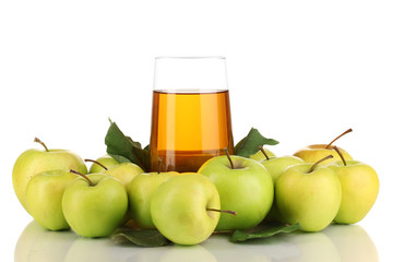 Useful apple juice with apples around isolated on white